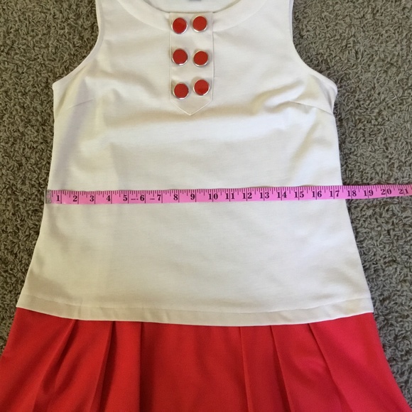 Vintage Women’s Sleeveless Orange & Beige Mod Drop-Waist Dress, Y2K does 1960’s - Picture 6 of 10